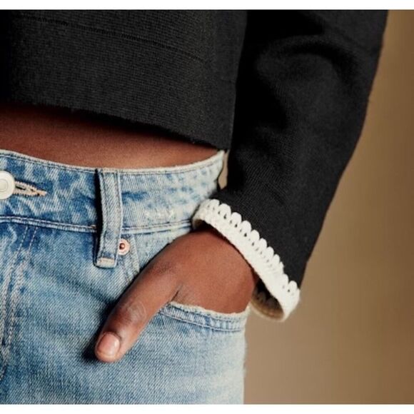 NWT Sézane Gilet Betty Wool Cardigan XXL Black Crochet Trim Button Front - Picture 5 of 10